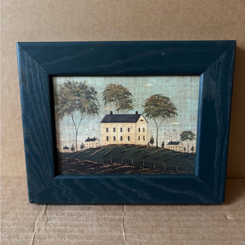 Warren Kimble Vintage Framed Signed Art Print of Colonial Houses 7.5”x9.5”